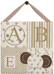 Cocalo Sweet Latte Canvas Elephant ABC 123 Neutral Nursery Wall Decor Brown Tan