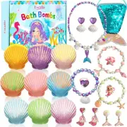 Mermaid Bath Bombs for Kids with Surprise Inside, 9 Pcs Natural Handmade Fizz...