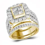 14k Yellow Gold Princess Diamond 3-Piece Bridal Wedding Ring Set 4 Cttw