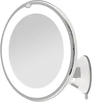 EMKE 5X Magnifying Shaving Mirror with Light, LED Travel Makeup Mirror with Locking Suction Mount | 360° Swivel | Cool Light | Battery, Portable Illuminated for Bathroom, 175mm (UCM03BTMX1W)