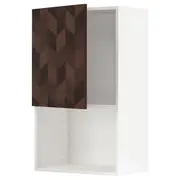 METOD wall cabinet for microwave oven, white Hasslarp/brown patterned, 60x37x100 cm