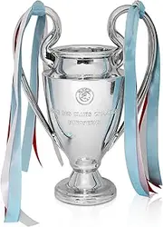 Fubosi Champions Trophy, Soccer Sports League Cup, Championship Trophy Resin Replica, Electroplating Process, Silver with Colorful Ribbons for Office Decoration, Fan Gifts and Birthday Gifts, 6.3 Inch