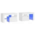 2 Pcs Bedside Table Side Table Set RGB LED High Gloss Nightstand Cabinet White