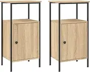 vidaXL Rectangular Bedside Cabinets Set of 2, Industrial Style in Brown Sonoma Oak Finish, Engineered Wood Construction, Size: 41x31x80 cm, 19 kg Each