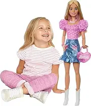 Barbie 28-in Blonde Fashion Doll with Removable Fashions, Pink Top, Denim Skirt, & Cowboy Boots, Necklace and Purse Accessory
