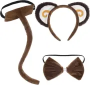 Obmwang 3 Pieces Monkey Costume Set Monkey Ears Headband Bowtie and Tail Fanc...