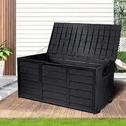 LI LIVSIP 290L Outdoor Storage Deck Box Bench, Waterproof & Lockable Large Storage Box Container Bench with Wheels & Handle for Cushion Pillow Toys Garden Tools, Black