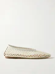 [STAUD] STAUD - Alba Leather-trimmed Crocheted Ballet Flats - Off-white - IT38 IT 38 Off-white