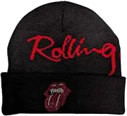 [Rock Off officially licensed products] Rolling Stones Beanie Hat Embellished Classic Tongue Official Unisex Black One Size