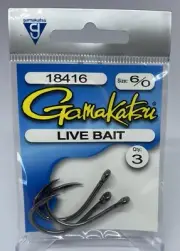 Gamakatsu Live Bait Fishing Hooks Size 6/0 - *Packet of 3 Hooks*