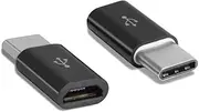Micro USB to USB-C Silver Adapter Black