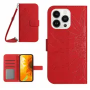 Skin Feel Sun Flower Embossed Flip Leather Phone Case with Lanyard, For iPhone 16 Pro, For iPhone 16 Plus