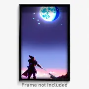 Pixel Art Poster - Sky Blue Moon Battle (8 Bit Psychedelic Video Game Print)