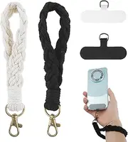 Yuanch 2 Pcs Boho Macrame Phone Wrist Strap, Anti Theft Phone Strap with Tether Tabs Cell Phone Lanyard Wristlet Phone Case Keychain Charm Bracelet Strap for Women Girls, Black,white