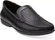 Clarks Finer Weave Mens Black Leather Loafer 7-Medium