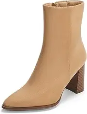 [Coutgo] Womens Ankle Boots Pointed Toe Chunky Stacked Heel Side Zipper Dress Fall Booties Shoes