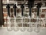 Set of 5 Coffee/Water Bar Syrup Glass Bottle Dispensers With Black Pumps (B147)