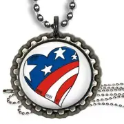 Patriotic Heart Love USA Flag Bottle Cap Necklace & Chain Handmade Kids Jewelry