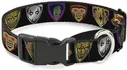 Dog Collar Martingale Guardians of The Galaxy Badge 5 Character Icons Black 9 to 15 Inches 1.0 Inch Wide