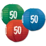 Beistle 9 1/2" "50" Paper Lanterns Assorted 6/Pack 54571-50