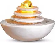 Tabletop Water Fountain Indoor Tabletop Fountain Waterfall Home Decor Relaxation Fountain 3 Tier Disc and Round Basin with LED Light Roller Ball Indoor Fountain (Color : D)