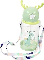 CIYODO Antler Straw Cup Leak Water Bottle Lightweight and Portable Water Cup Easy Clean Cartoon Design