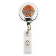 Multiple Sclerosis Awareness Ribbon Silver ID Card Holder Retractable Badge Reel