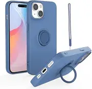 [ZUSLAB] Case for iPhone 15 Plus Silicone Stand Magnetic Finger Ring Kickstand Bumper Protective Cover for Apple (2023) - Blue