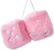 Lutoku Colorful Heart Embroidered Fuzzy Plush Dice - 3-Inch Decorative Car Mirror Hanging Ornaments, Soft Foam, Easy Install, Great Gift Idea (Baby Pink)