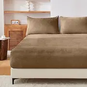 LINENOVA Teddy Fleece Fitted Sheet Set King Single – Super Soft Flannel, Extra Warm & Cozy for Winter, 40cm Deep Pocket, Includes 1 Fitted Sheet & 1 Pillowcase – Mocha(2-Piece Set)