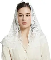 [BLESSI] Women's Catholic Church Veil Head Covering Mantilla Chapel Veil Lace Triangle Lace Mantilla Floral Veil…