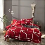 Nordic Geometric Stripe Duvet Cover Simple Bedding Sets Bed Linen Set Blue Red Single Double Queen King Size No Bed Sheet Quilt(Red,Single 2pcs 150x200)