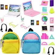 Charniol 29 Pieces Dollhouse Accessories Mini Laptop Computer Tablet Phone Toy Miniature Glasses Headset Backpack Drink Toys Plastic Doll Accessories for Dolls (Delicate Style)