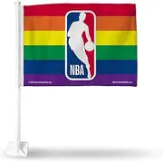 Rico Industries NBA Rainbow Exclusive Double Sided Car Flag - 16" x 19" - Strong Pole That Hooks onto Car/Truck/Automobile
