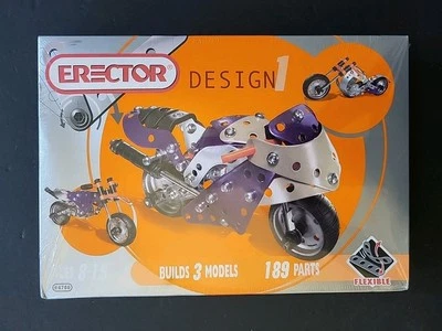 Erector Design Motorcycle Metal Building Set Meccano - 3 Models 189 Parts NEW