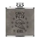 Crazy Pizza Girl Stars 6oz PU Leather Hip Flask Grey Joke Kids Best Funny
