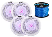 4x Pyle Marine 4" 2-Way Waterproof White LED Speakers, 16-G 50 Foot Tinned Wire