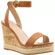 Liyuandia Women's Espadrille Cork Platform Wedge Sandal Ankle Strap Brown SZ 9