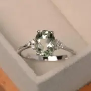 Green amethyst ring oval gemstone ring bridal ring green stone ring 925 sterling