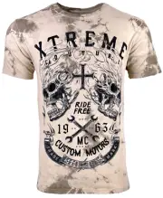 Xtreme Couture By Affliction Men's T-shirt Blazing Roadway Skull Biker S-3XL