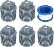 uxcell 10Pcs 1/2 Inch PT Male Thread PVC Pipe Fitting Plug, Cleanout Plugs, Water Drain End Caps Coupling Adapter with Tape for Water Heater Supply Lines, Plumbing, Gray
