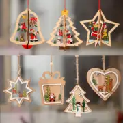 New Year 1PC 2,3D Christmas Ornament Wooden Hanging Pendants Star Xmas Tree Bel
