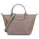 LONGCHAMP Le Pliage City 質感PVC厚帆布手提斜背小型兩用包-燕麥灰