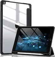 Witzon for iPad 10.2 Inch Case iPad 9th 8th 7th Generation Cover with Pencil Holder, Clear Transparent Back Shell Slim Stand Shockproof Protective Case for Apple iPad 9th Gen, Auto Wake/Sleep, Black