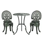 Livsip Bistro Setting Outdoor Cast Aluminium Table Chair Garden Furniture 3Piece