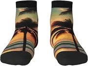 [JEJEA] Tropical Beach Palm Tree print Men's Athletic Cushioned Crew Socks Crew Training Athletic Socks Men and Women for Sports