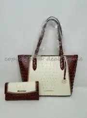 SET of Brahmin Medium Asher Leather Tote + Checkbook Wallet in Crystal Dashwood