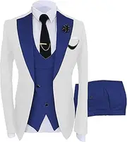 [Zylphorix] Men 3 Piece Suit Slim Fit Tuxedo Patchwork Wedding Jacket Vest Pants Set Shawl Lapel Party Tuxedo Suits