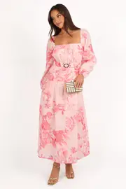 [PUP44] Sharine Long Sleeve Dress - Pink Floral XS Pink