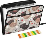 Quteprint 13 Pockets Expanding File Folder with Zipper Closure, Cute Turkeys Pattern Accordion File Folder with Sticky Labels, Letter Size A4 Papers Expandable File Document Organizer